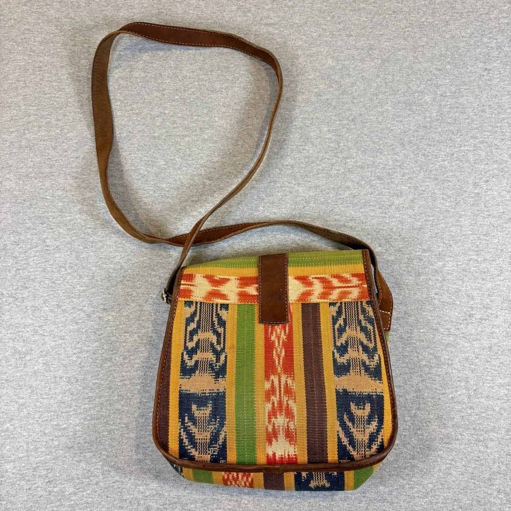 Unbranded Crossbody Satchel Bag Womens Medium Multicolor Woven Boho Leather Trim